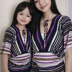 Cache Striped Top in Black, Purple, and White